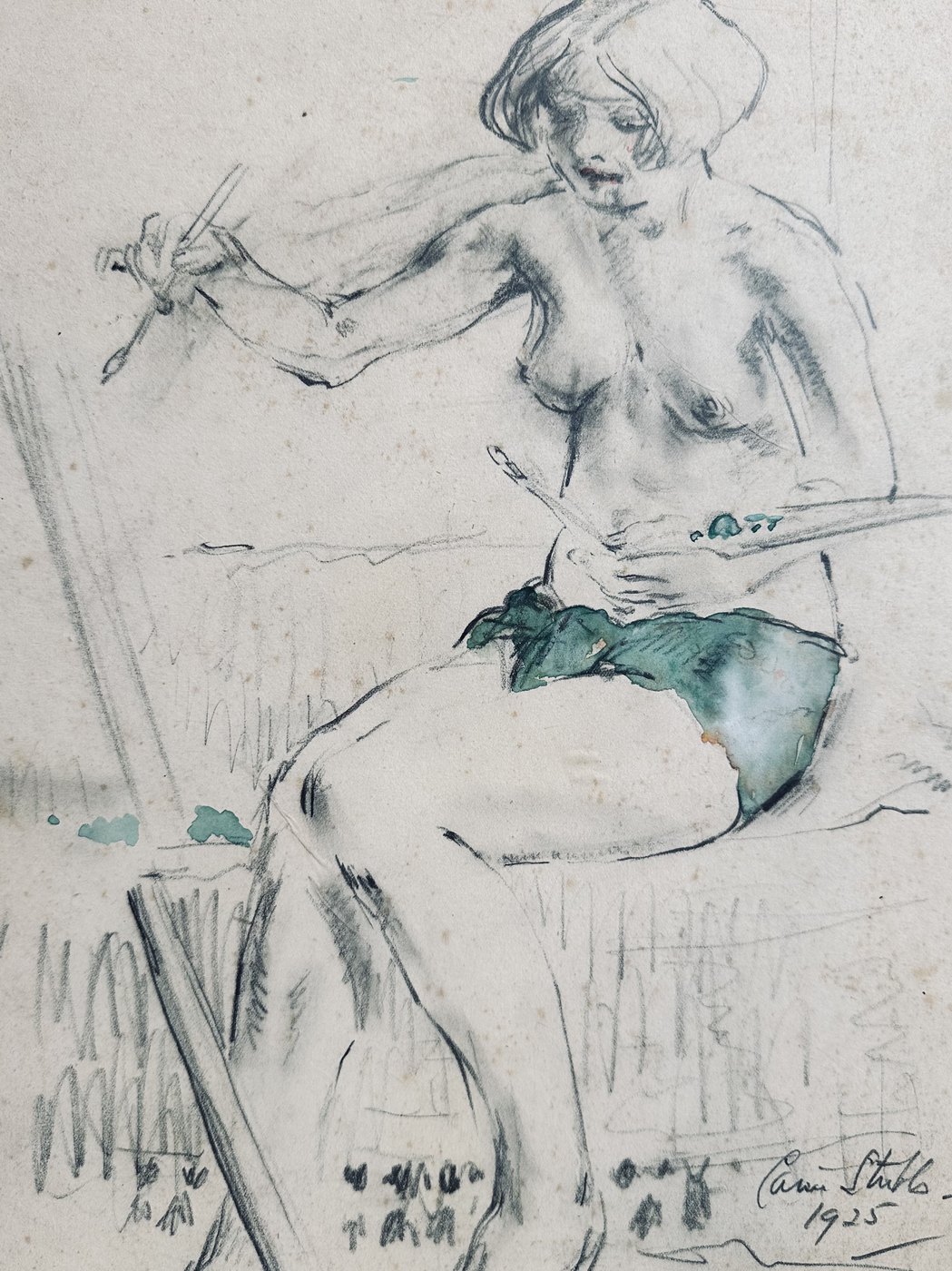 Seated Nude with a Green Drape — Carrie Stubbs, 1925