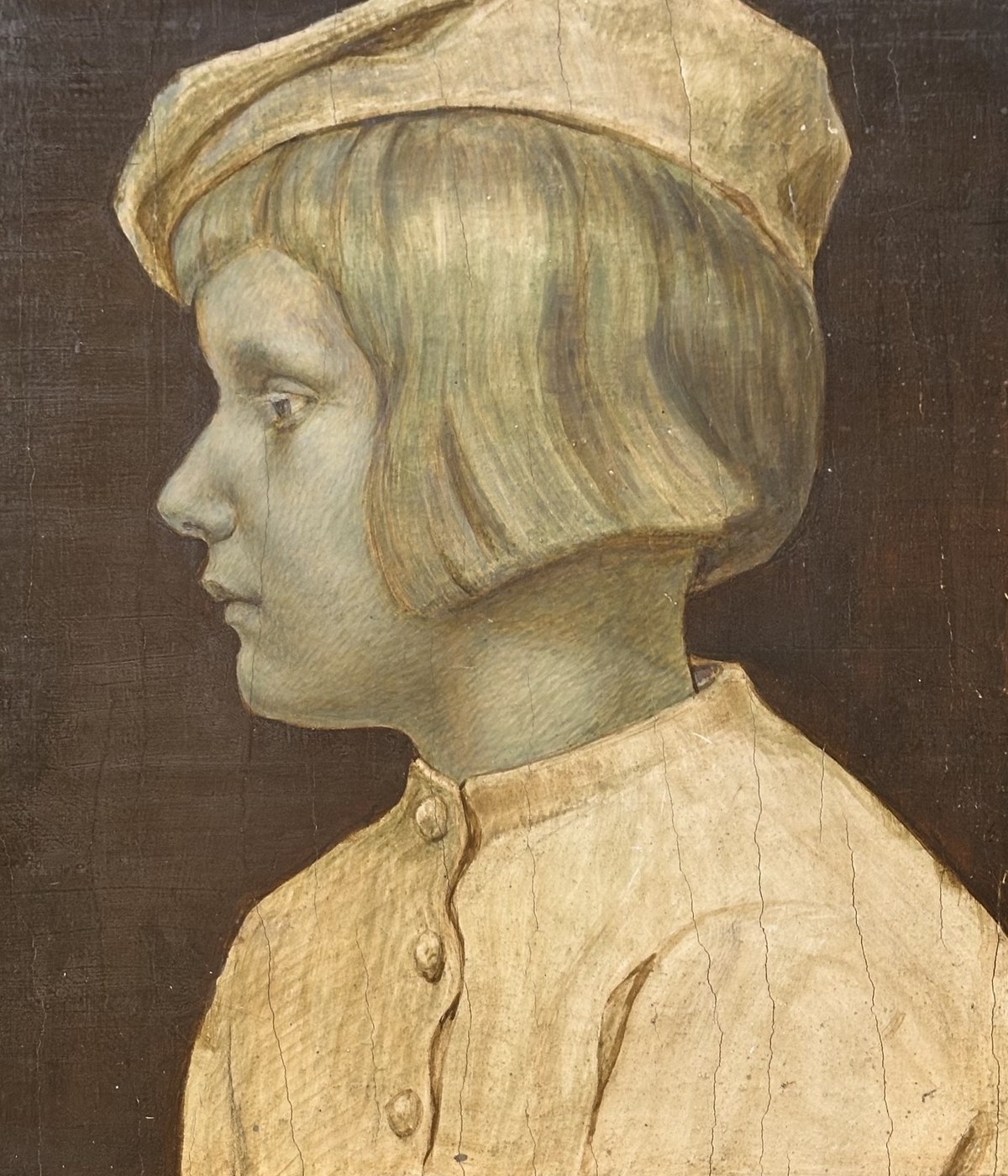 Profile of a Child — egg tempera on panel by Carrie Stubbs